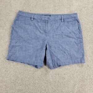 Lands End Womens Shorts 18P Blue Cotton Chambray Mid-rise Pockets Lightweight